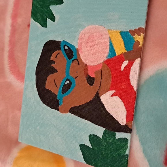 4/$15 🌻 Lilo & Stitch - Lilo Licking Snow Cone Acrylic Canvas Postcard Painting - Picture 3 of 4